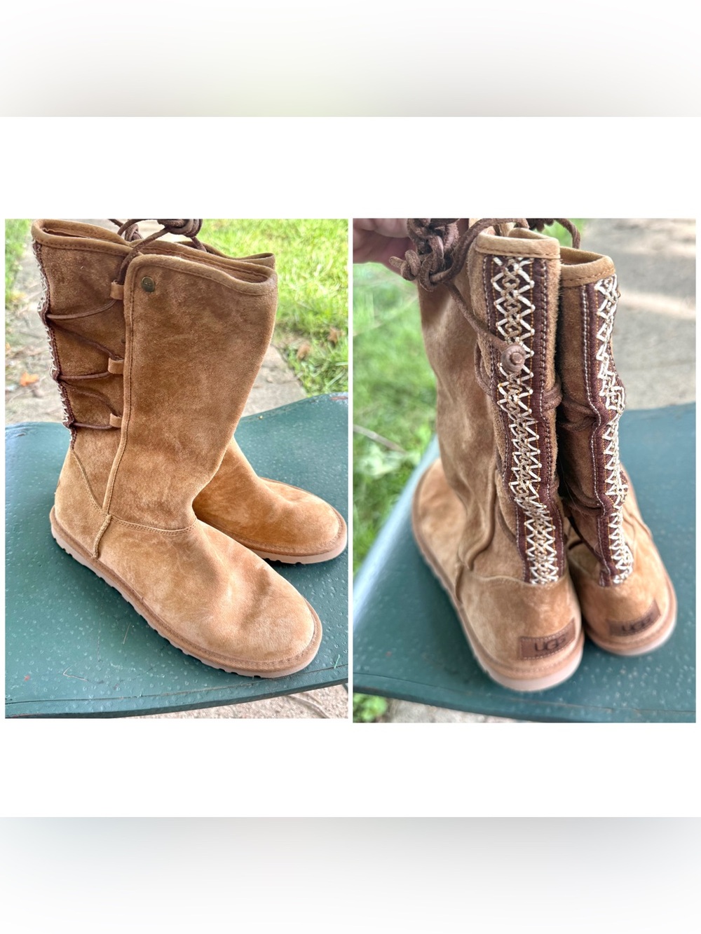 UGG Australia 1010820 Tasman Suede Boots Womens 8 Chestnut Pull On Back Lace Up